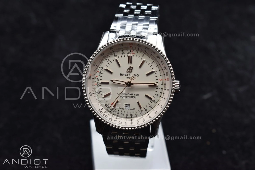 Navitimer 1 SS V7F 1:1 Best Edition RG Bezel White Dial on SS Bracelet A Functional 923
