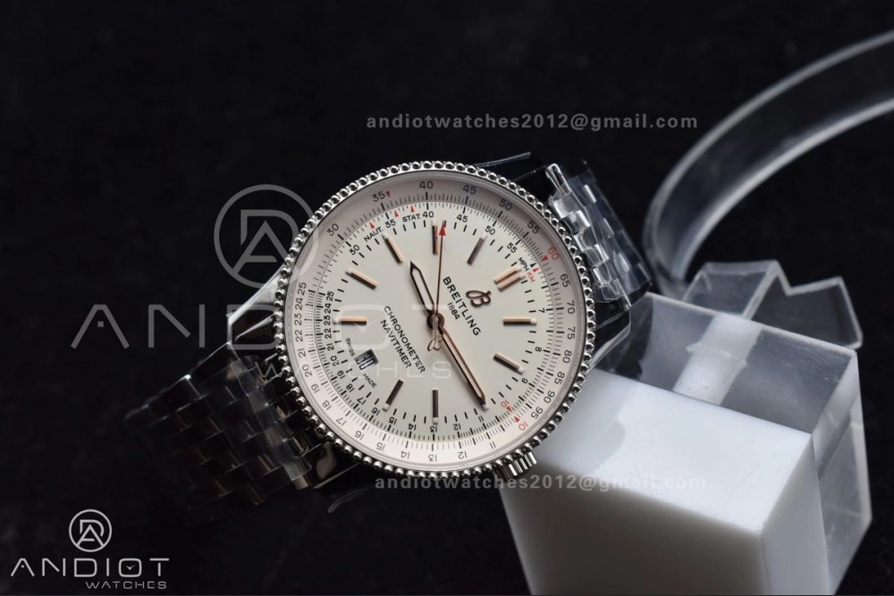 Navitimer 1 SS V7F 1:1 Best Edition RG Bezel White Dial on SS Bracelet A Functional 923