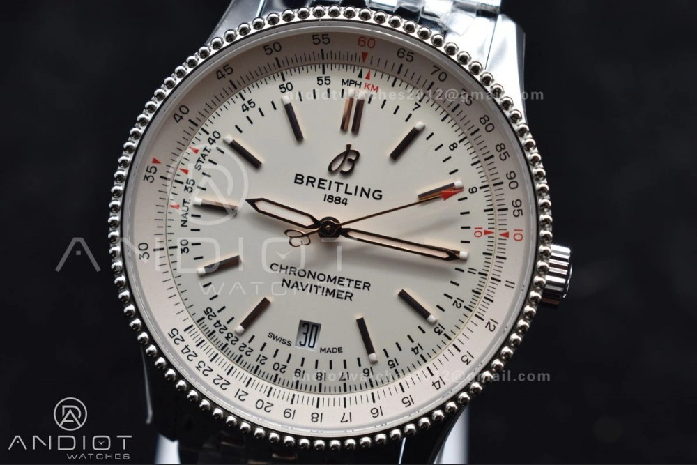Navitimer 1 SS V7F 1:1 Best Edition RG Bezel White Dial on SS Bracelet A Functional 923