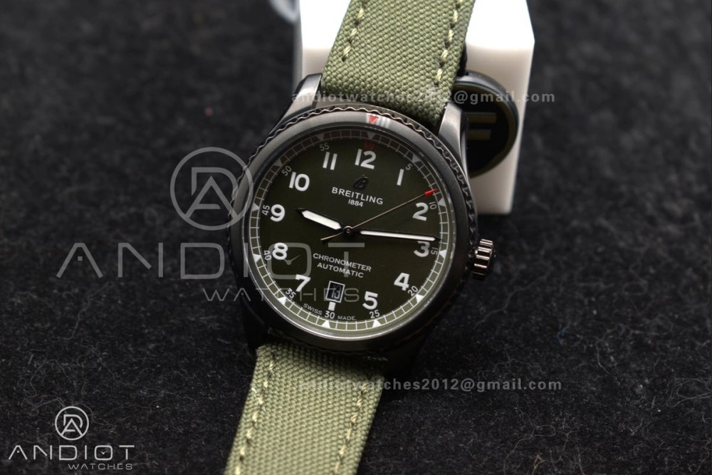 Navitimer 8 Automatic 41mm PVD TF 1:1 Best Edition Green Dial on Green Nylon Strap A Timeless 190