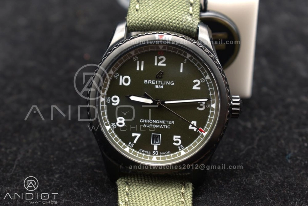 Navitimer 8 Automatic 41mm PVD TF 1:1 Best Edition Green Dial on Green Nylon Strap A Timeless 190