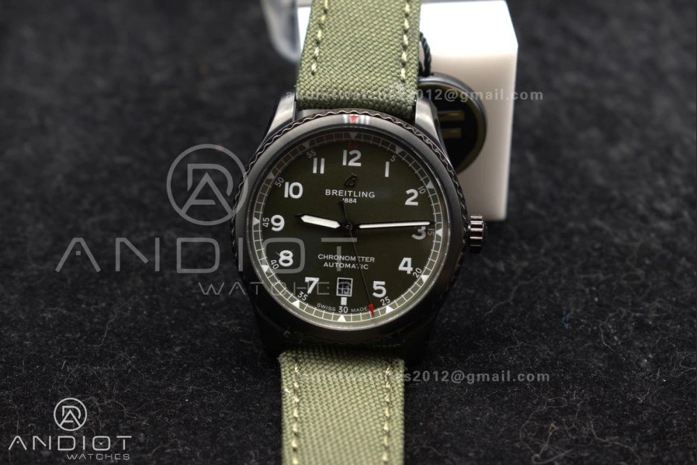 Navitimer 8 Automatic 41mm PVD TF 1:1 Best Edition Green Dial on Green Nylon Strap A Timeless 190