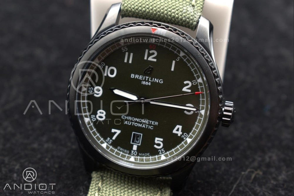 Navitimer 8 Automatic 41mm PVD TF 1:1 Best Edition Green Dial on Green Nylon Strap A Timeless 190