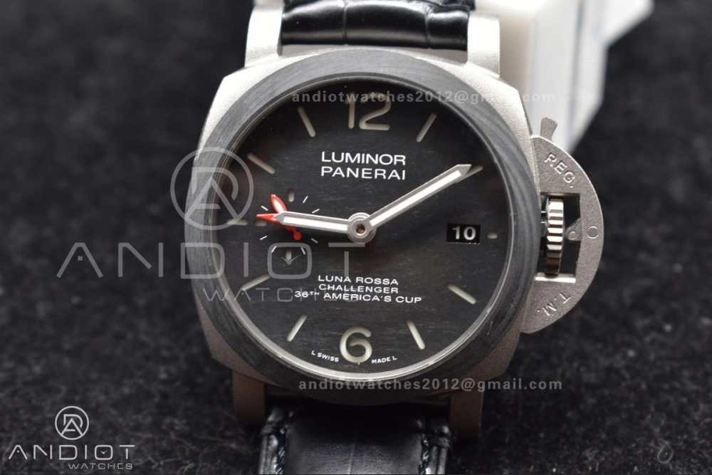 PAM1096 W Luminor GMT 42mm Titanium VSF 1:1 Best Edition Black Dial on Black Leather Strap P.9011 Super Clone UrbanStyle 986