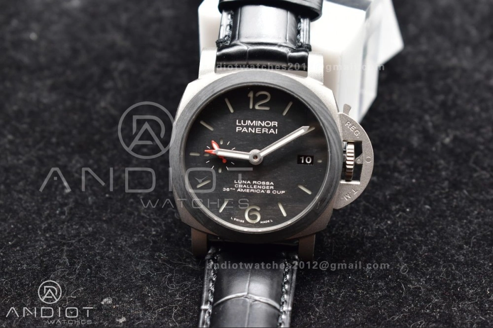 PAM1096 W Luminor GMT 42mm Titanium VSF 1:1 Best Edition Black Dial on Black Leather Strap P.9011 Super Clone UrbanStyle 986