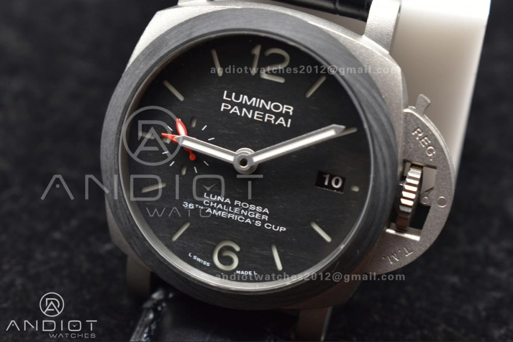 PAM1096 W Luminor GMT 42mm Titanium VSF 1:1 Best Edition Black Dial on Black Leather Strap P.9011 Super Clone UrbanStyle 986