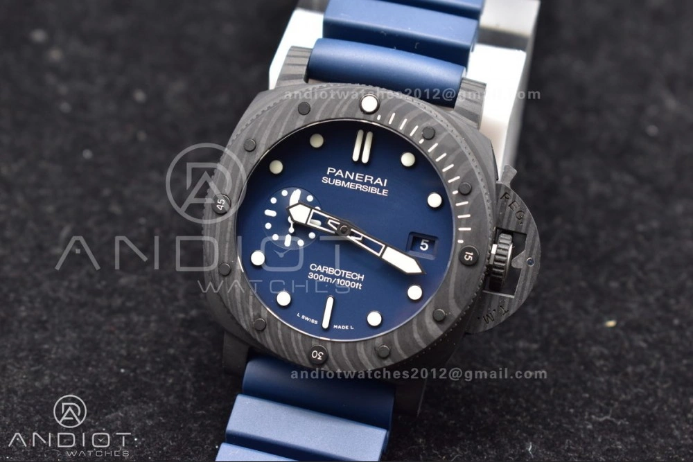 PAM1232 W Carbotech SBF 1:1 Best Edition Blue Dial on Blue Rubber Strap P EasyMatch 324