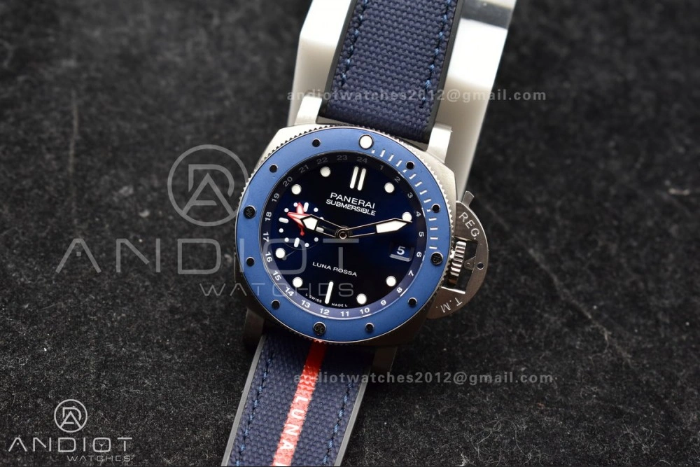 Breathable PAM1507 Submersible GMT Luna Rossa 42mm VSF 1:1 Best Edition on Blue Nylon Strap P 329