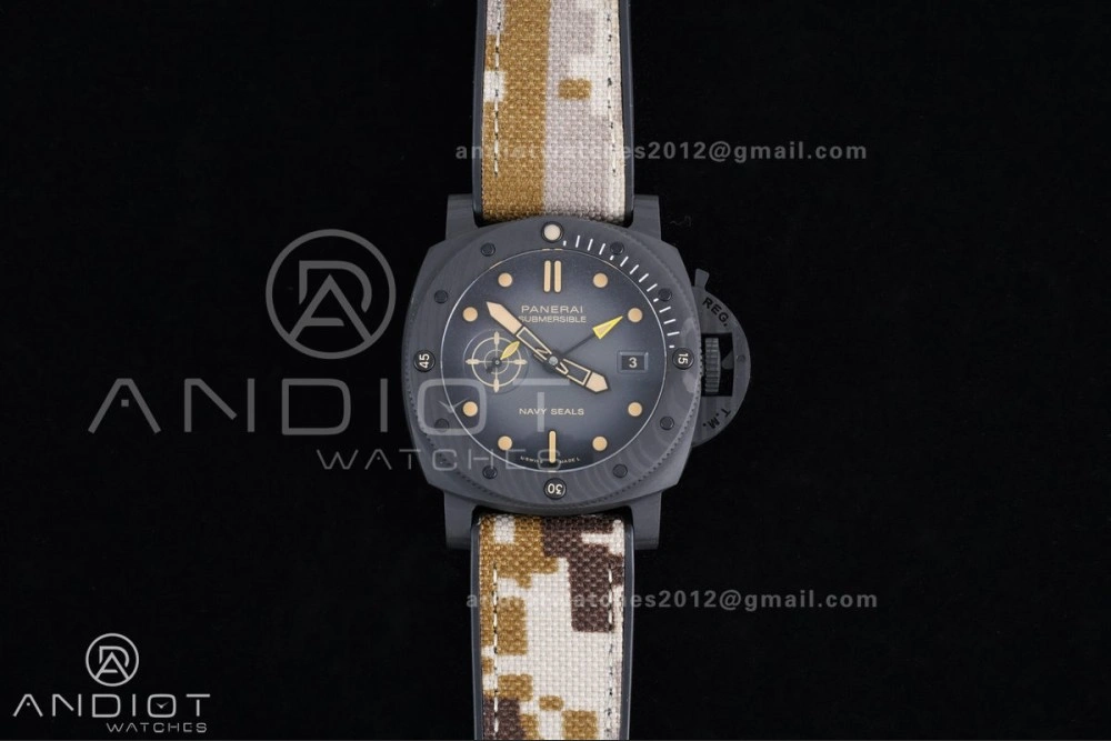 HighQuality PAM1513 Submersible 44mm VSF 1:1 Best Edition Gray Ombre Dial on Camouflage Strap P 327
