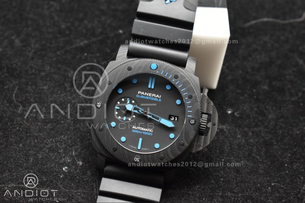 PAM1616 Carbotech 47mm VSF Best Edition Black Dial Blue Markers on Rubber Strap P.9010 Clone Efficient 345