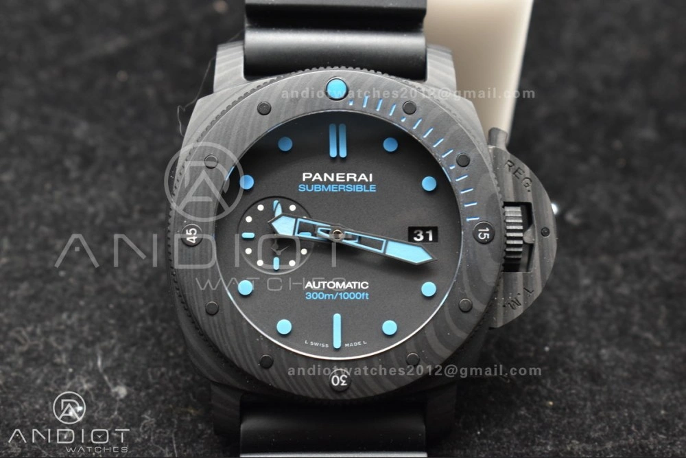 PAM1616 Carbotech 47mm VSF Best Edition Black Dial Blue Markers on Rubber Strap P.9010 Clone Efficient 345