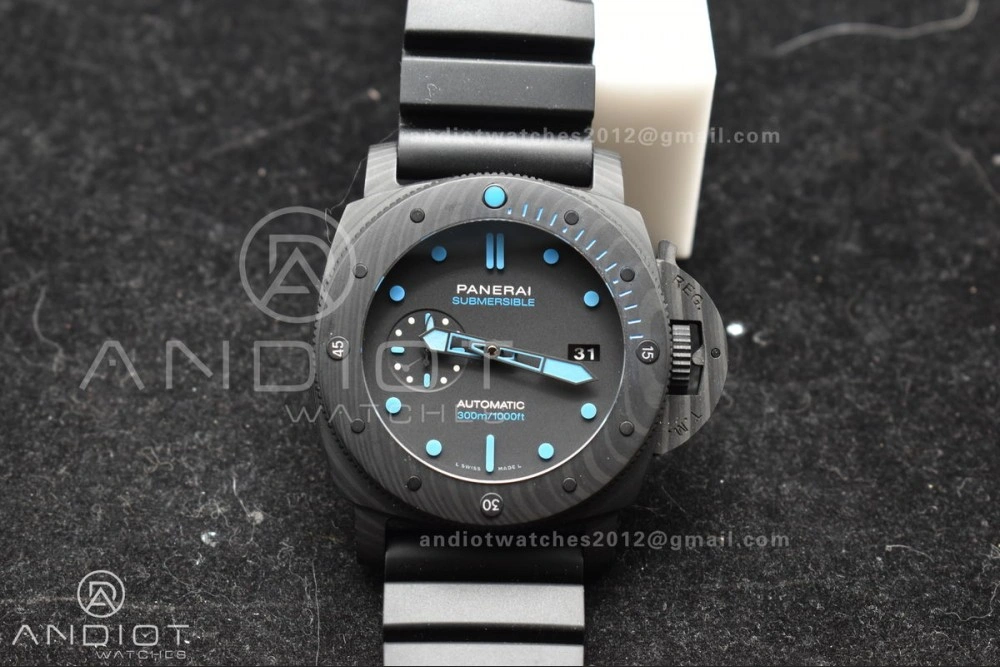 PAM1616 Carbotech 47mm VSF Best Edition Black Dial Blue Markers on Rubber Strap P.9010 Clone Efficient 345