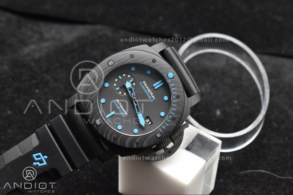 PAM1616 Carbotech 47mm VSF Best Edition Black Dial Blue Markers on Rubber Strap P.9010 Clone Efficient 345