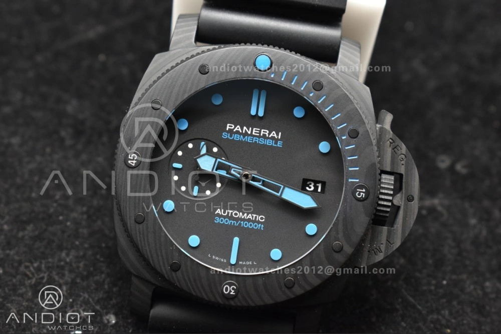 PAM1616 Carbotech 47mm VSF Best Edition Black Dial Blue Markers on Rubber Strap P.9010 Clone Efficient 345