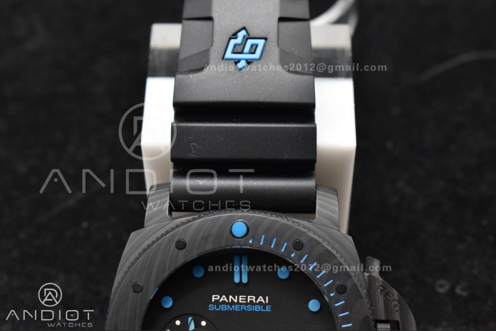 PAM1616 Carbotech 47mm VSF Best Edition Black Dial Blue Markers on Rubber Strap P.9010 Clone Efficient 345