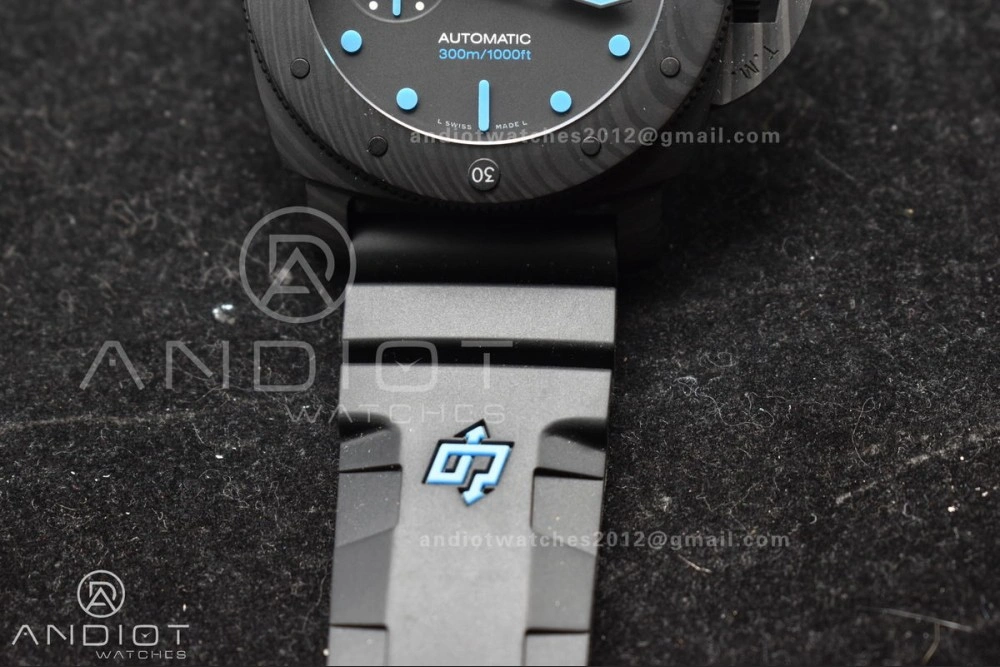 PAM1616 Carbotech 47mm VSF Best Edition Black Dial Blue Markers on Rubber Strap P.9010 Clone Efficient 345