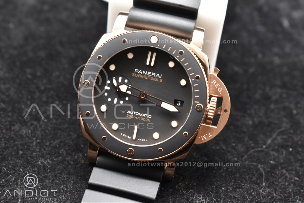 WrinkleFree PAM2164 Submersible 42mm VSF Best Edition Black Dial on Black Rubber Strap P 992
