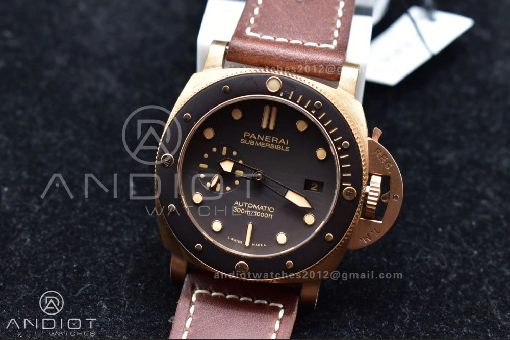RelaxedFit PAM968 V Bronzo VSF 1:1 Best Edition Brown Ceramic Bezel and Dial on Brown Calfskin Strap P.9010 Clone 356