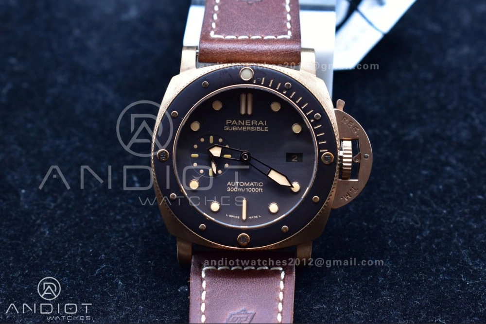 RelaxedFit PAM968 V Bronzo VSF 1:1 Best Edition Brown Ceramic Bezel and Dial on Brown Calfskin Strap P.9010 Clone 356