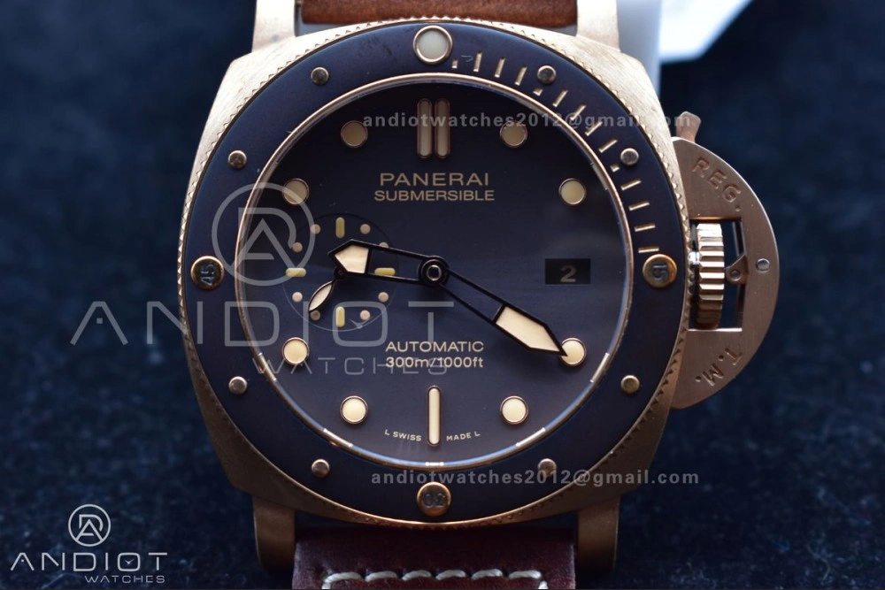 RelaxedFit PAM968 V Bronzo VSF 1:1 Best Edition Brown Ceramic Bezel and Dial on Brown Calfskin Strap P.9010 Clone 356