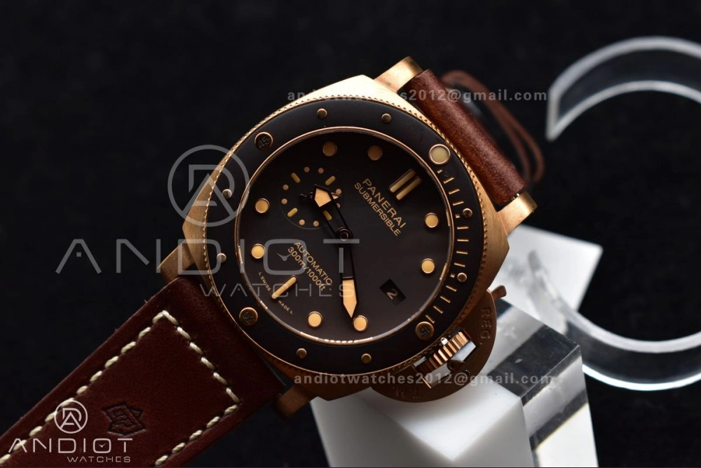 RelaxedFit PAM968 V Bronzo VSF 1:1 Best Edition Brown Ceramic Bezel and Dial on Brown Calfskin Strap P.9010 Clone 356