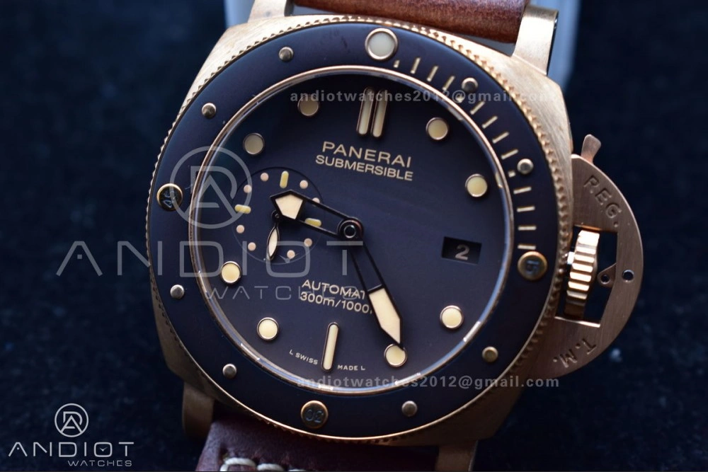RelaxedFit PAM968 V Bronzo VSF 1:1 Best Edition Brown Ceramic Bezel and Dial on Brown Calfskin Strap P.9010 Clone 356
