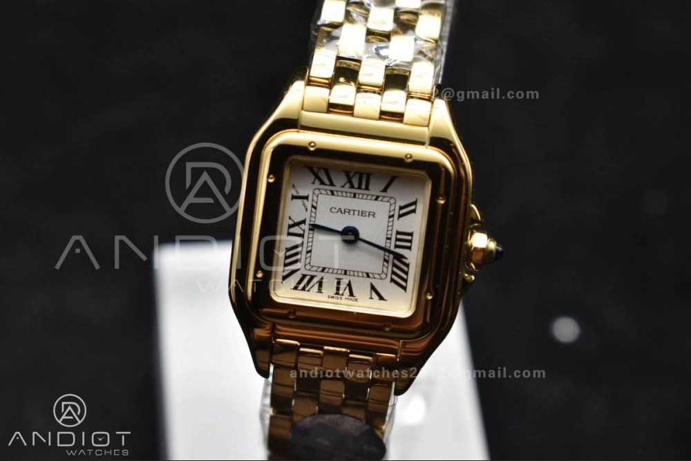 Classic Panthère 22mm BVF 1:1 Best Edition Full YG White Dial On Full YG Bracelet Ronda Quartz 214