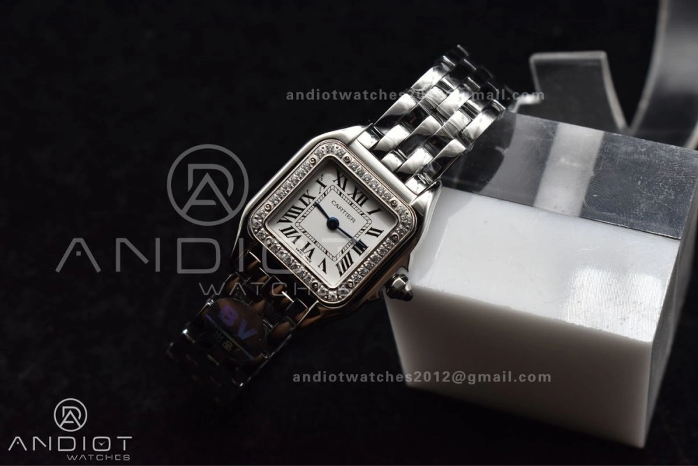 Trendsetting Panthère 22mm BVF 1:1 Best Edition SS White Dial Diamonds Bezel on SS Bracelet Ronda Quartz 208