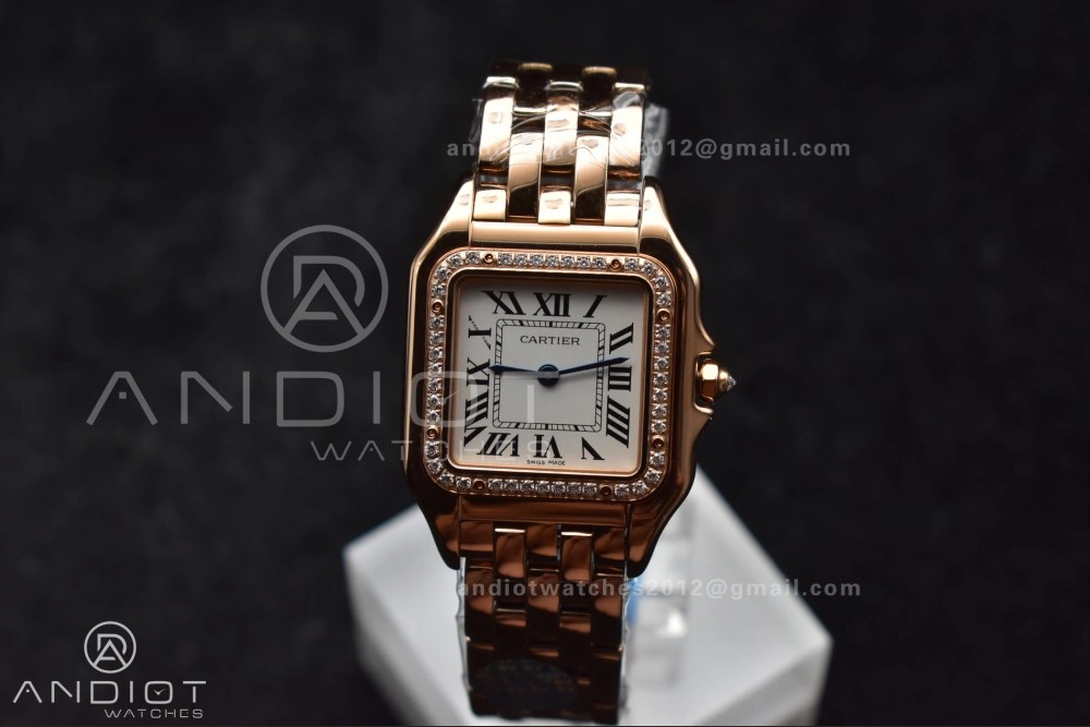 Panthère 27mm BVF 1:1 Best Edition RG White Dial Diamonds Bezel on RG Bracelet Ronda Quartz Original 209