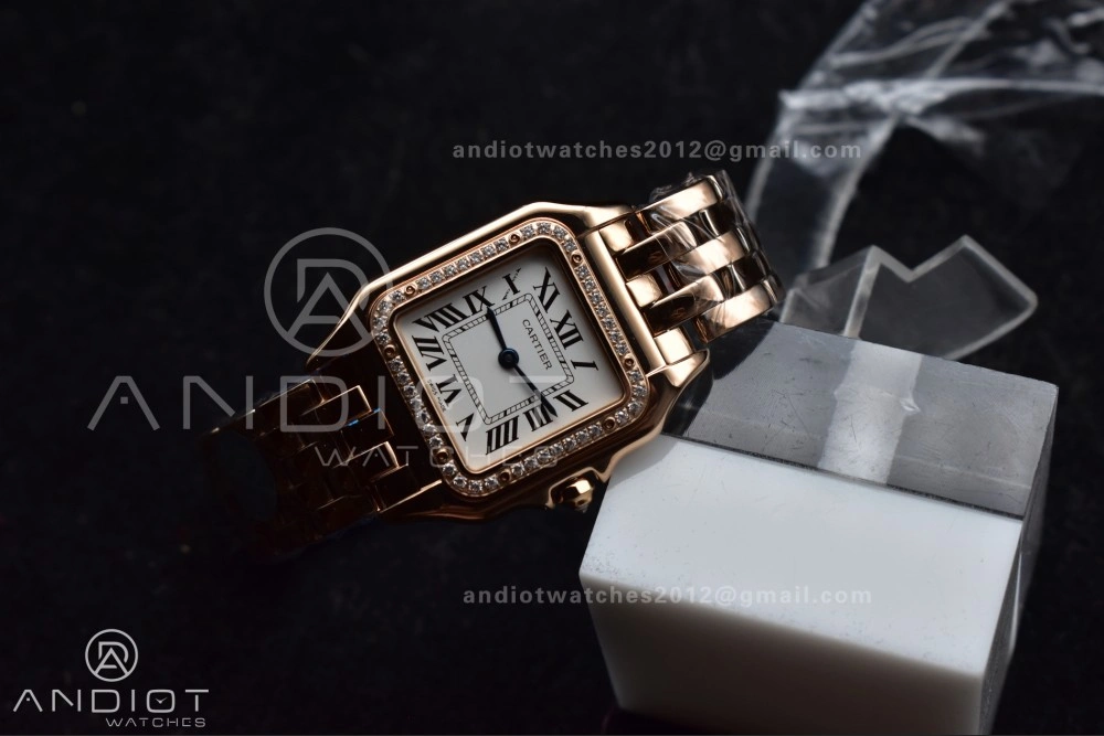 Panthère 27mm BVF 1:1 Best Edition RG White Dial Diamonds Bezel on RG Bracelet Ronda Quartz Original 209