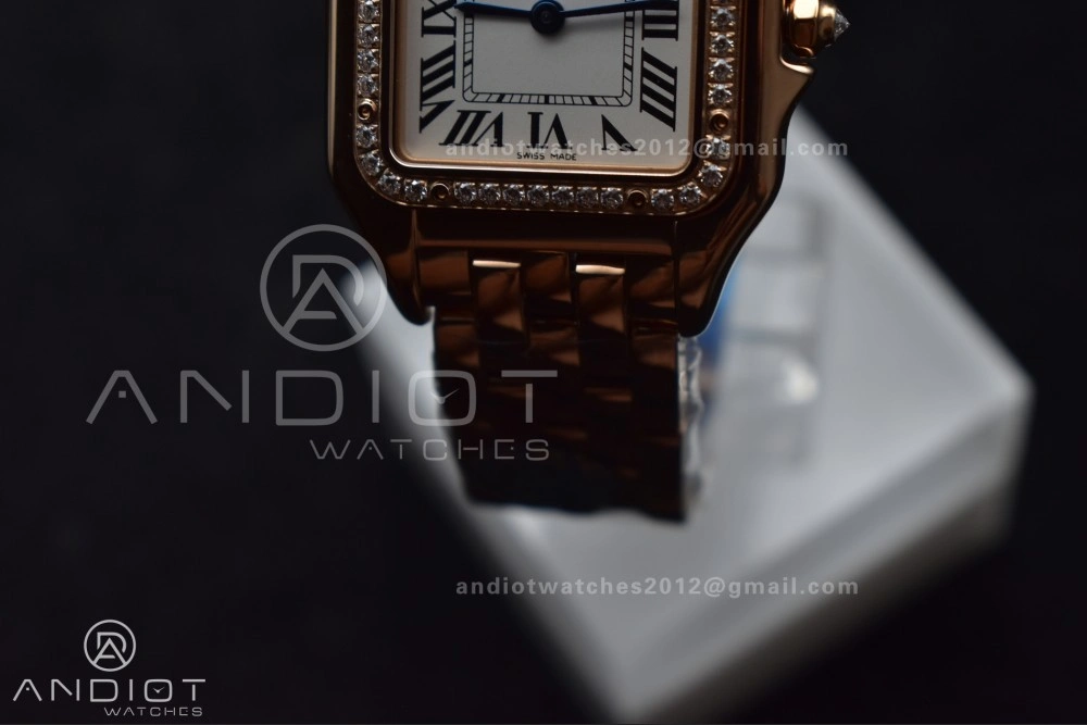 Panthère 27mm BVF 1:1 Best Edition RG White Dial Diamonds Bezel on RG Bracelet Ronda Quartz Original 209