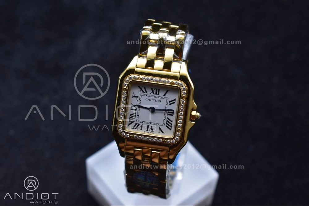 Original Panthère 27mm BVF 1:1 Best Edition YG White Dial Diamonds Bezel on YG Bracelet Ronda Quartz 237