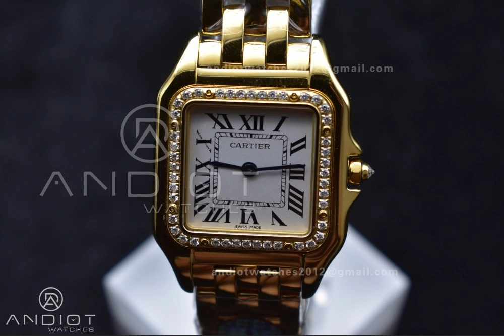 Original Panthère 27mm BVF 1:1 Best Edition YG White Dial Diamonds Bezel on YG Bracelet Ronda Quartz 237