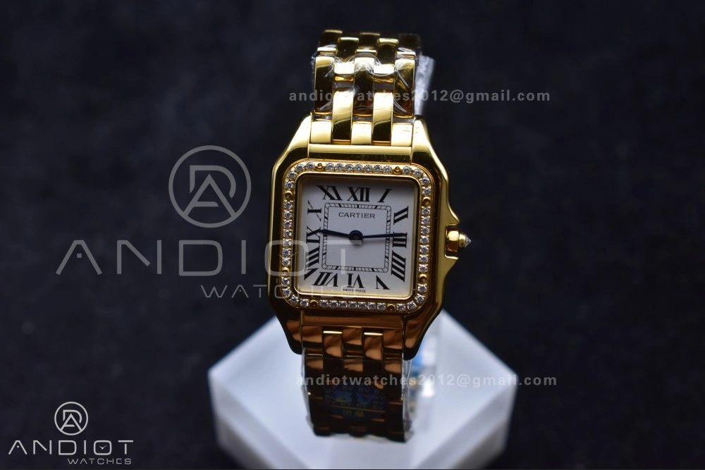 Original Panthère 27mm BVF 1:1 Best Edition YG White Dial Diamonds Bezel on YG Bracelet Ronda Quartz 237