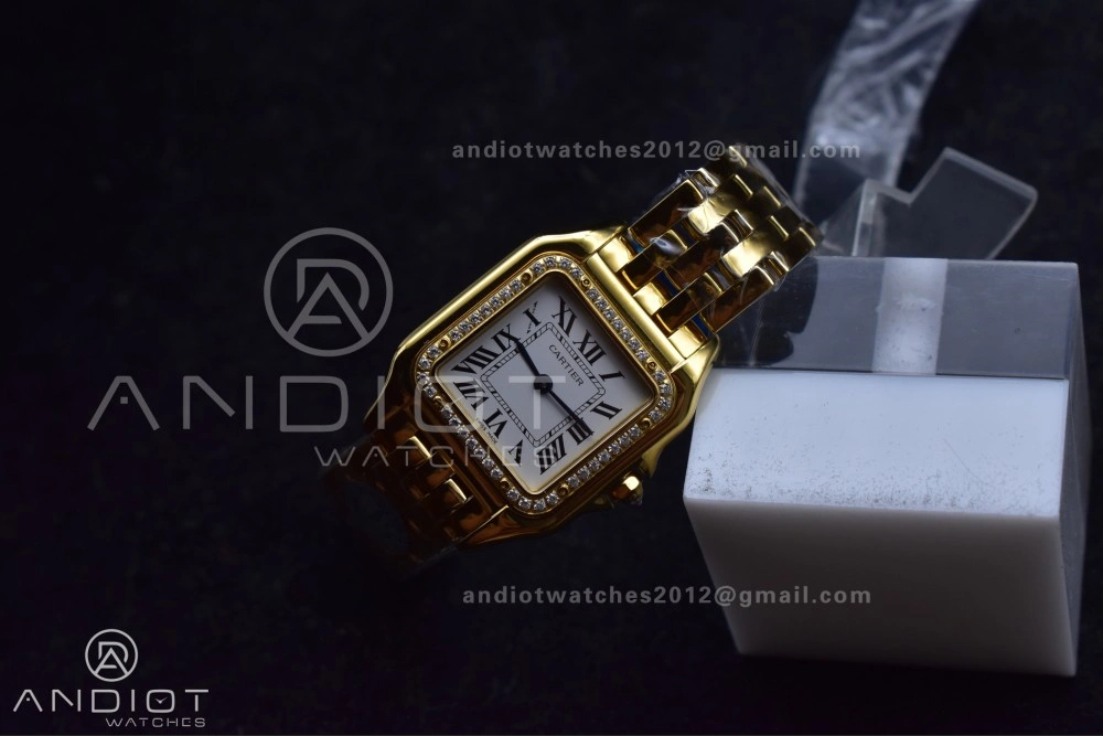 Original Panthère 27mm BVF 1:1 Best Edition YG White Dial Diamonds Bezel on YG Bracelet Ronda Quartz 237