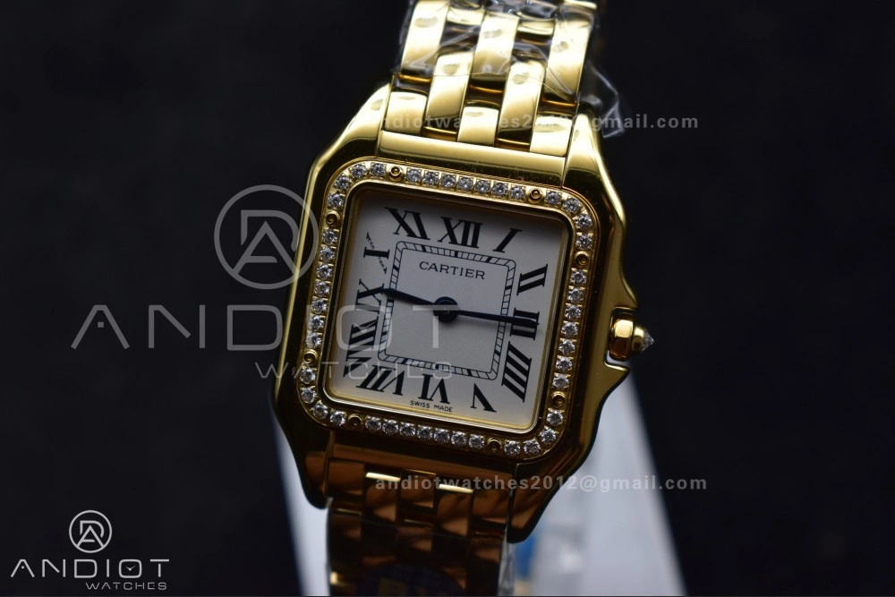 Original Panthère 27mm BVF 1:1 Best Edition YG White Dial Diamonds Bezel on YG Bracelet Ronda Quartz 237