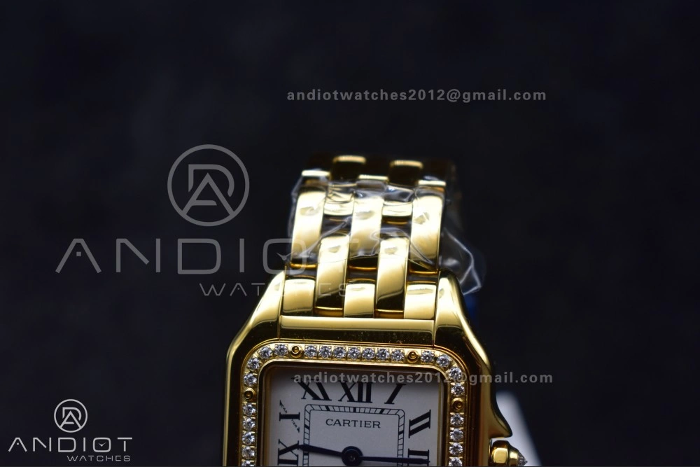Original Panthère 27mm BVF 1:1 Best Edition YG White Dial Diamonds Bezel on YG Bracelet Ronda Quartz 237