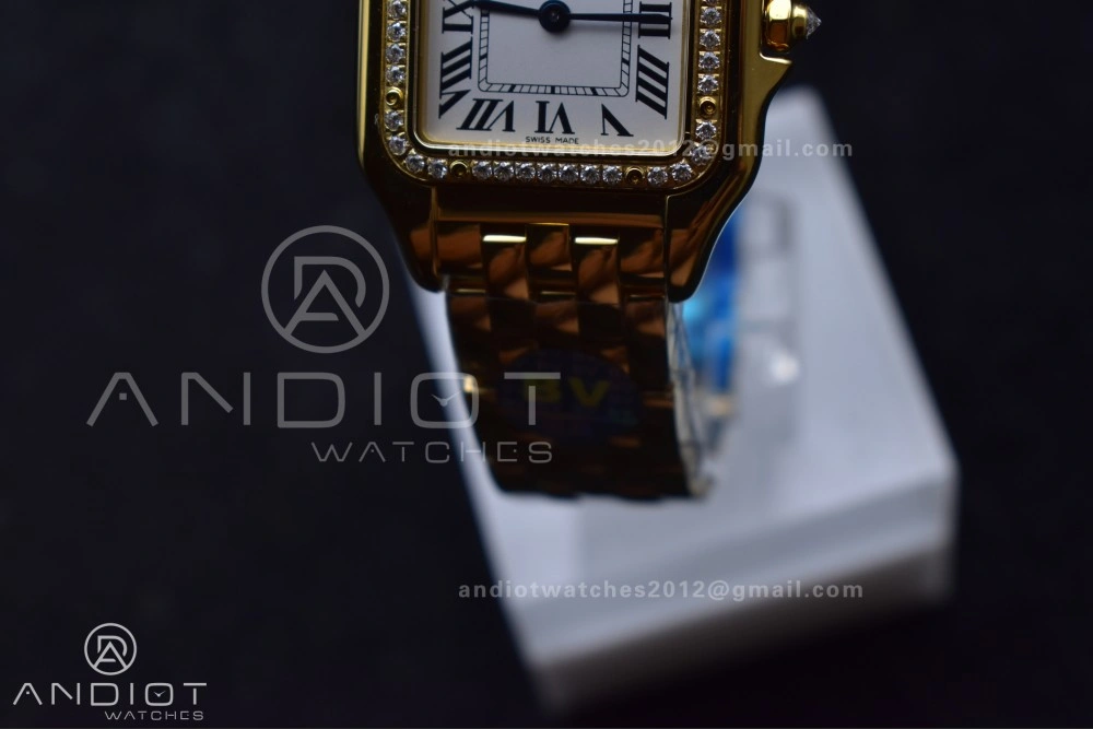 Original Panthère 27mm BVF 1:1 Best Edition YG White Dial Diamonds Bezel on YG Bracelet Ronda Quartz 237