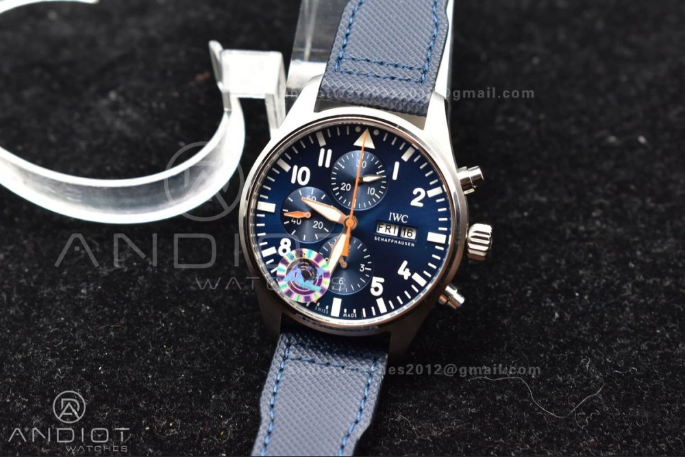 Pilot Chrono SS AZF 1:1 Best Edition Blue Dial Orange Hand on Blue Leather Strap A Vibrant 308