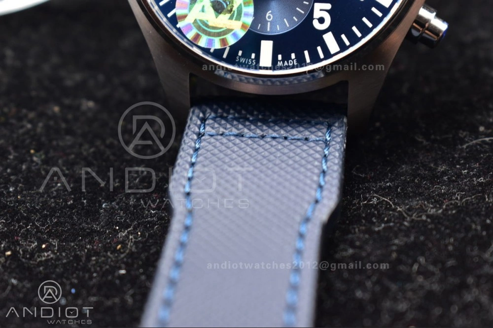 Pilot Chrono SS AZF 1:1 Best Edition Blue Dial Orange Hand on Blue Leather Strap A Vibrant 308