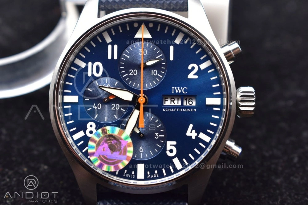 Pilot Chrono SS AZF 1:1 Best Edition Blue Dial Orange Hand on Blue Leather Strap A Vibrant 308