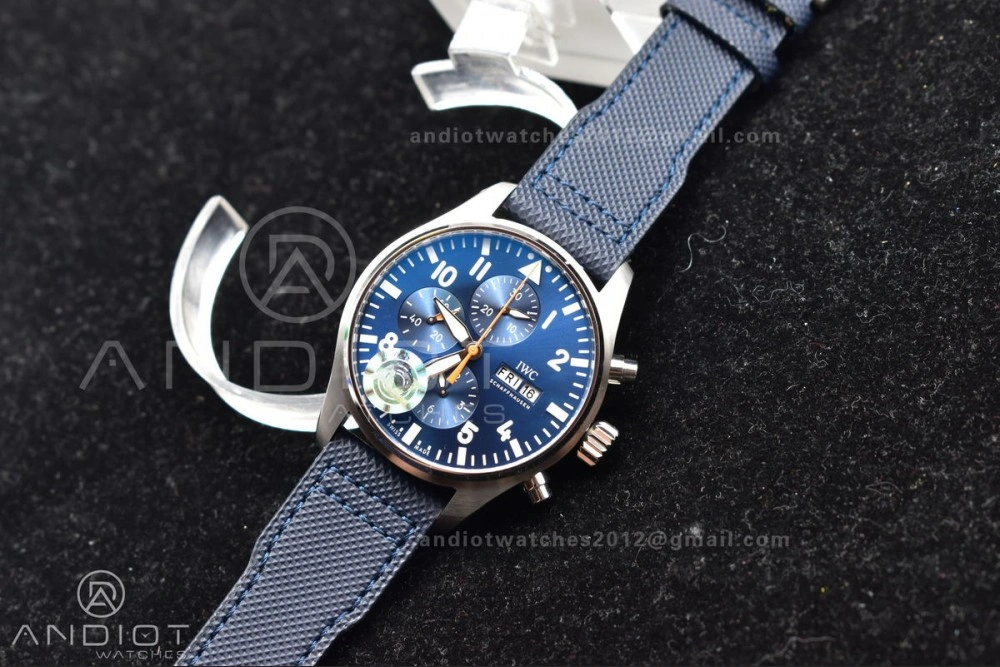 Pilot Chrono SS AZF 1:1 Best Edition Blue Dial Orange Hand on Blue Leather Strap A Vibrant 308
