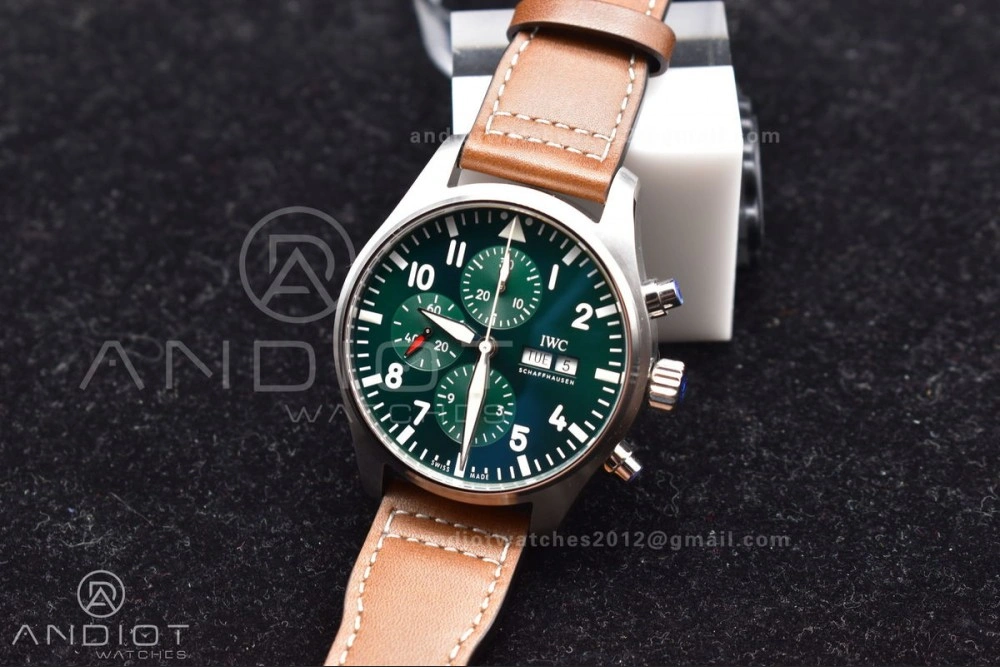 MoistureWicking Pilot Chronograph IW377726 ZF 1:1 Best Edition Green Dial on Brown Leather Strap A7750 V 307