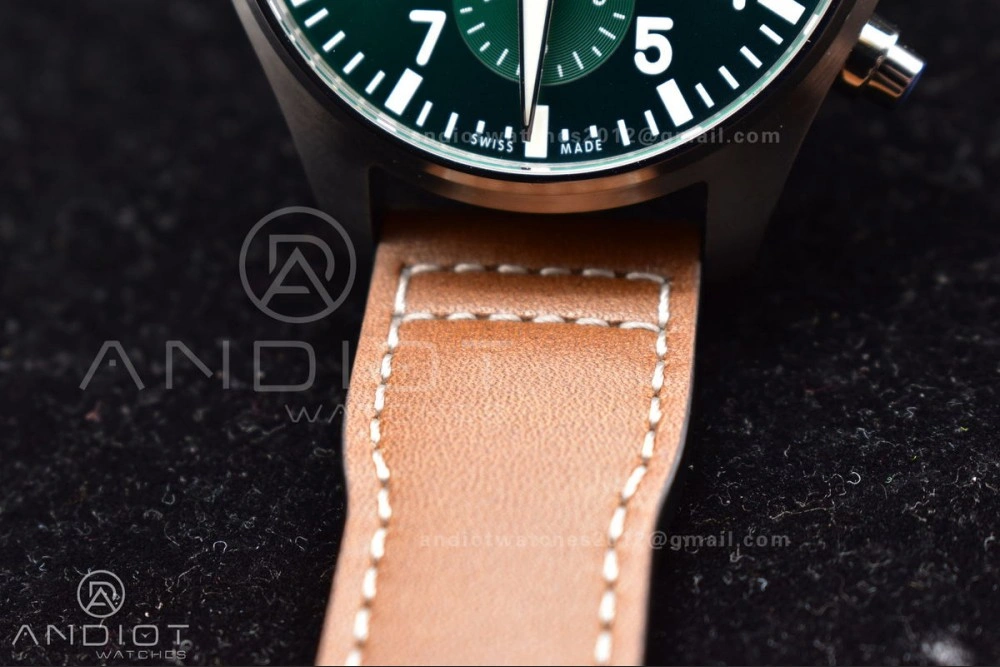 MoistureWicking Pilot Chronograph IW377726 ZF 1:1 Best Edition Green Dial on Brown Leather Strap A7750 V 307