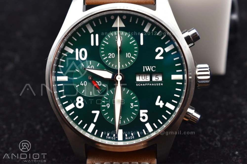 MoistureWicking Pilot Chronograph IW377726 ZF 1:1 Best Edition Green Dial on Brown Leather Strap A7750 V 307