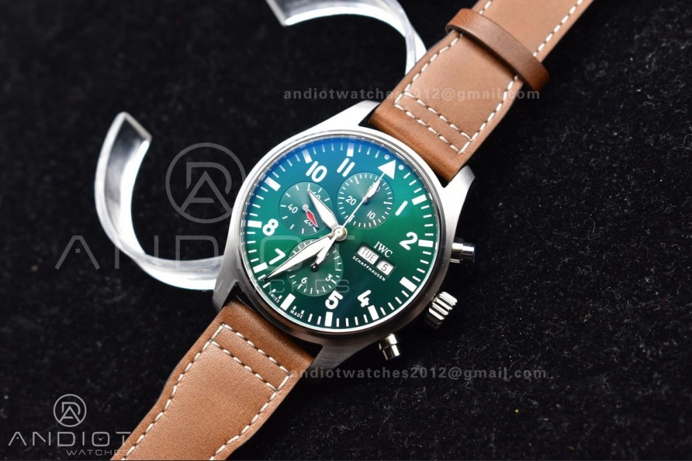 MoistureWicking Pilot Chronograph IW377726 ZF 1:1 Best Edition Green Dial on Brown Leather Strap A7750 V 307