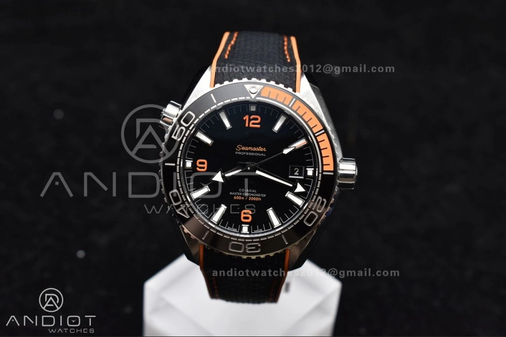 Trendsetting Planet Ocean 43.5mm SS VSF 1:1 Best Edition Black Orange Bezel Black Dial on Nylon Strap A8900 Super Clone V 37