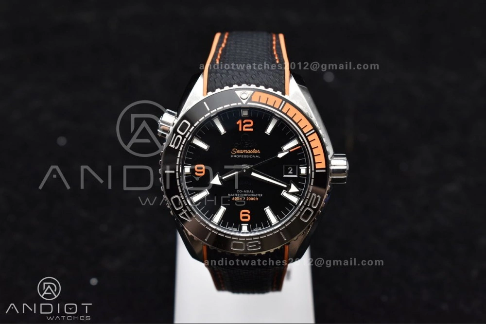 Trendsetting Planet Ocean 43.5mm SS VSF 1:1 Best Edition Black Orange Bezel Black Dial on Nylon Strap A8900 Super Clone V 37
