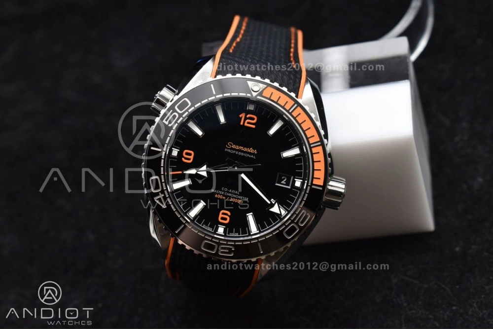 Trendsetting Planet Ocean 43.5mm SS VSF 1:1 Best Edition Black Orange Bezel Black Dial on Nylon Strap A8900 Super Clone V 37