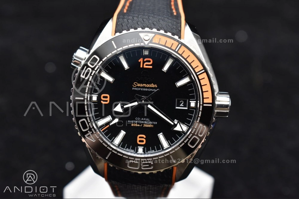 Trendsetting Planet Ocean 43.5mm SS VSF 1:1 Best Edition Black Orange Bezel Black Dial on Nylon Strap A8900 Super Clone V 37